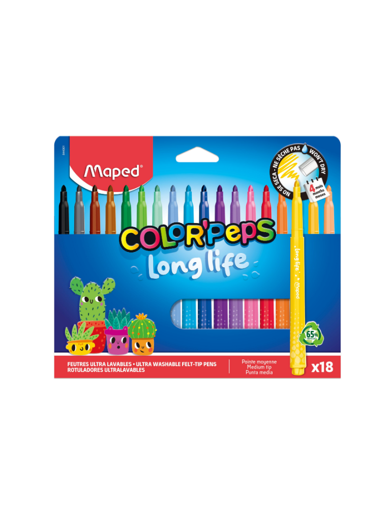 18 feutres LONG LIFE 2.0, en pochette carton