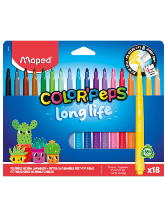 18 feutres LONG LIFE 2.0, en pochette carton