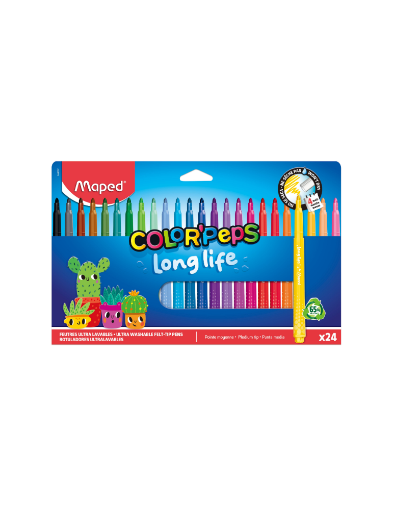 24 feutres LONG LIFE 2.0, en pochette carton