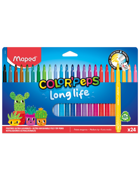 24 feutres LONG LIFE 2.0, en pochette carton