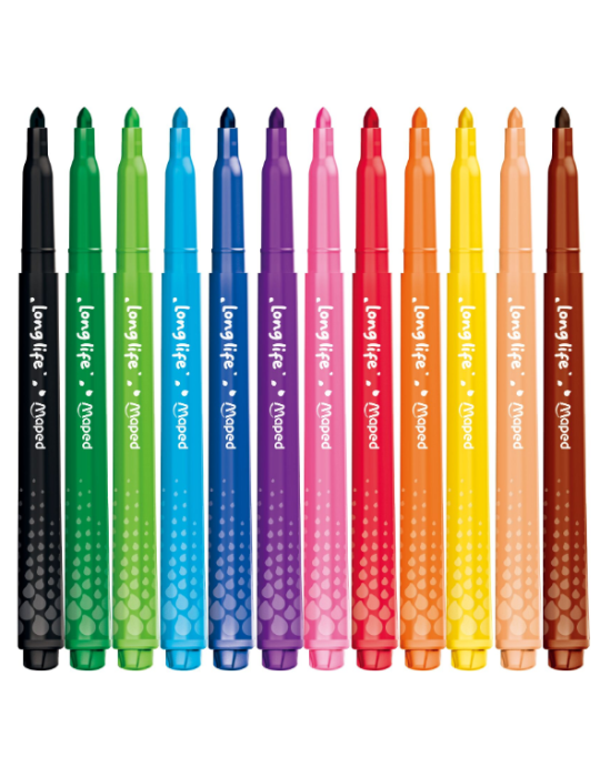 12 feutres LONG LIFE 2.0, en pochette carton