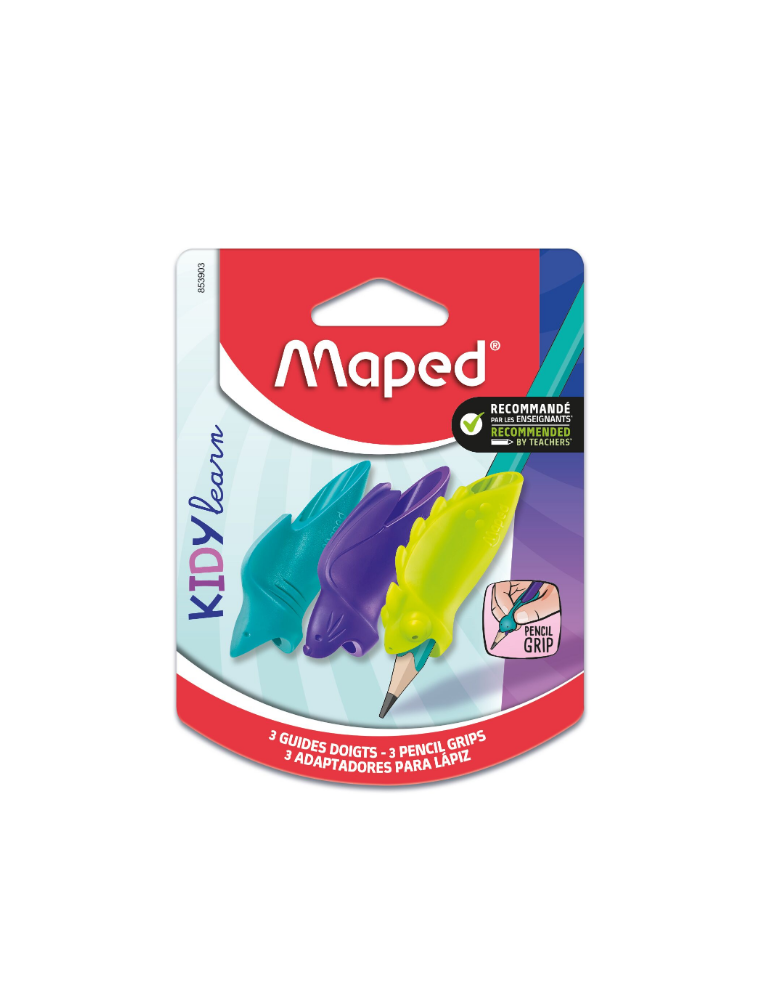 Blister de 3 guide doigts KIDY LEARN, motif requin, lapin et caméléon