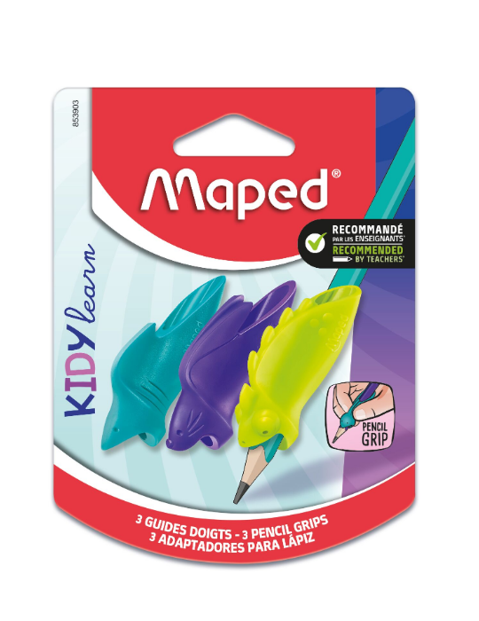 Blister de 3 guide doigts KIDY LEARN, motif requin, lapin et caméléon