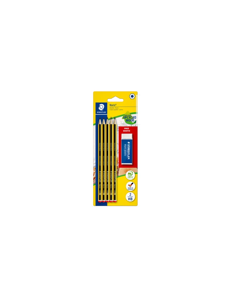 Noris potlood - blister 5 x HB + gom gratis