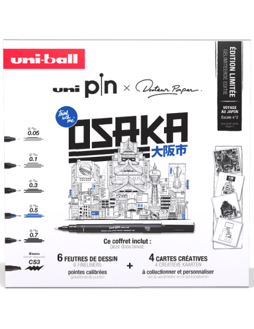 COFFRET UNI PIN OSAKA 6 feutres + 4 cartes créatives