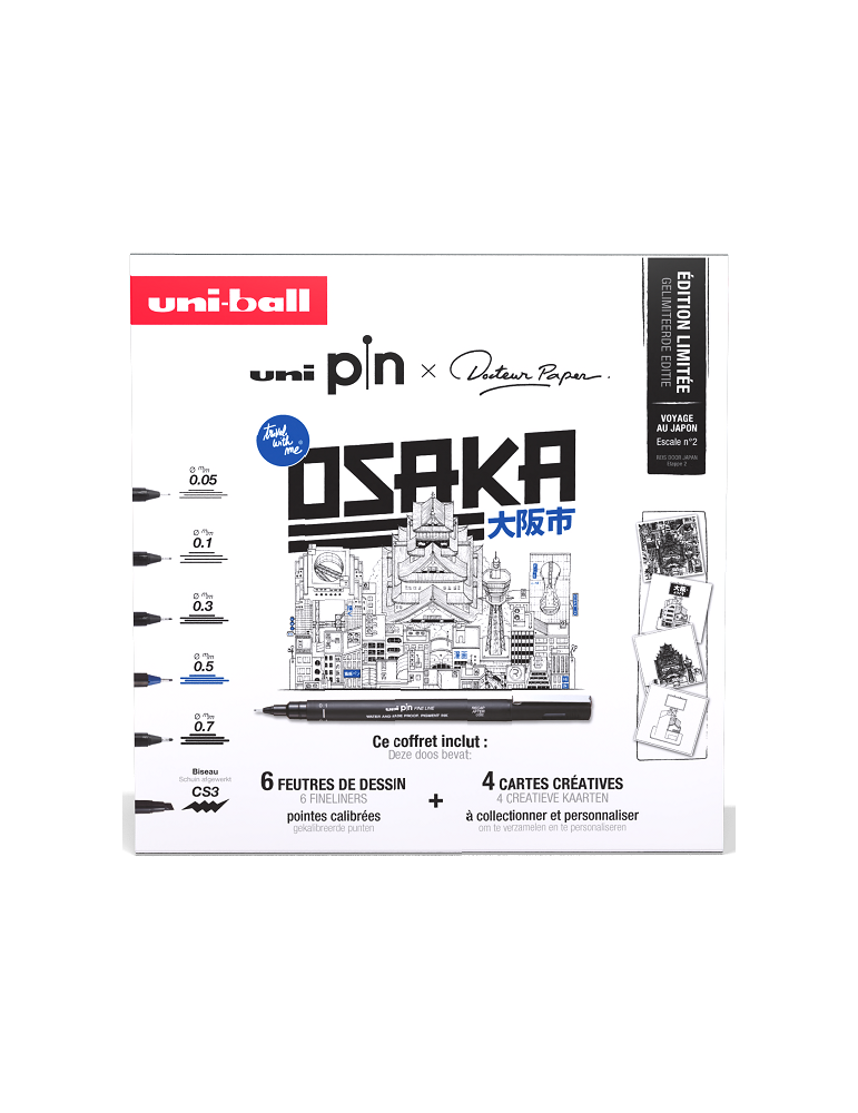 COFFRET UNI PIN OSAKA 6 feutres + 4 cartes créatives