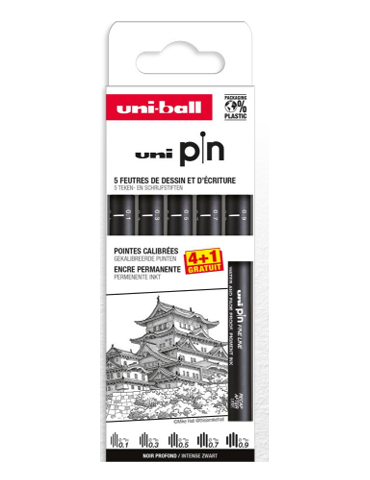 Pochette feutres Uni Pin 4 + 1 gratuit Pointes paires