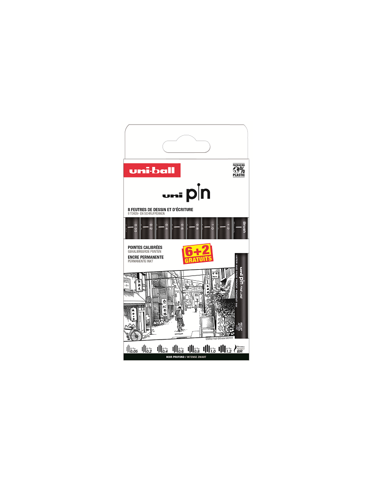 Pochette feutres Uni Pin 6 + 2 gratuit