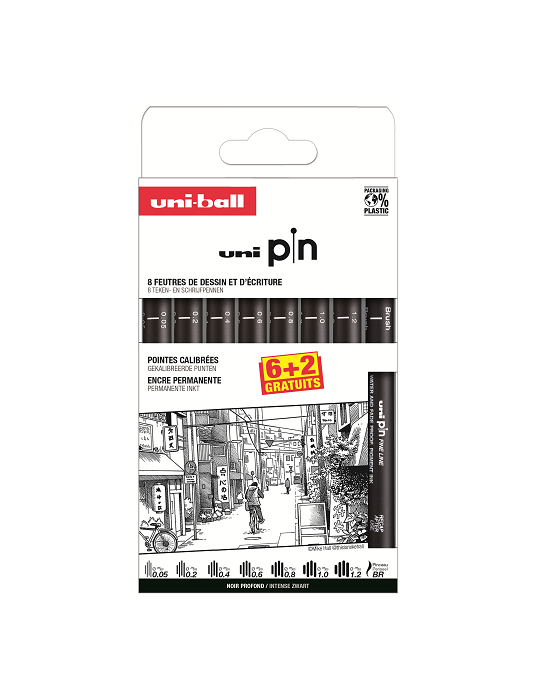 Pochette feutres Uni Pin 6 + 2 gratuit