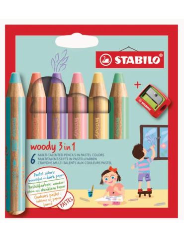 woody 3in1 Pastel cardboard wallet 6 pcs + sharpener