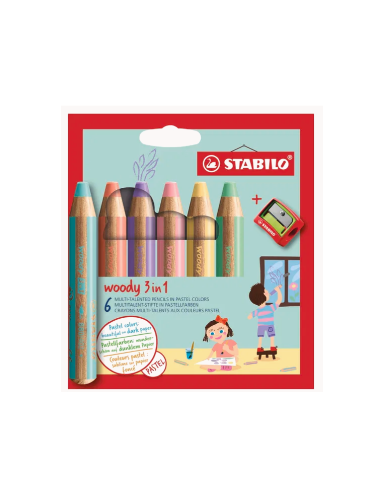 woody 3in1 Pastel cardboard wallet 6 pcs + sharpener