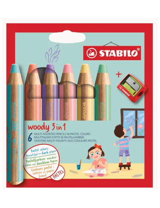 woody 3in1 Pastel cardboard wallet 6 pcs + sharpener