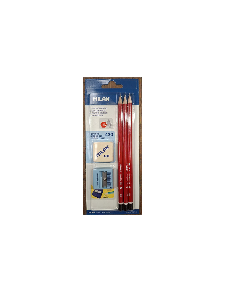 Blister pack 3 graphite pencils + Afila sharpener + synthetic rubber e