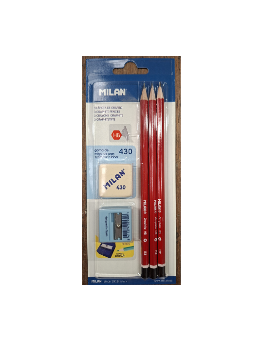 Blister pack 3 graphite pencils + Afila sharpener + synthetic rubber e