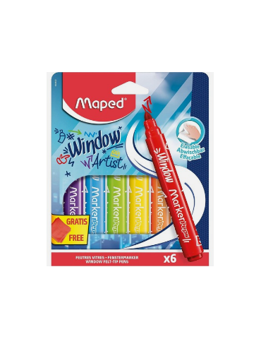 6 feutres VITRE COLOR'PEPS + chiffonnette microfibre, en boîte carton