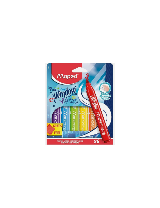 6 feutres VITRE COLOR'PEPS + chiffonnette microfibre, en boîte carton