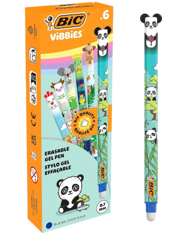 BIC® Vibbies Erasable Gel Blue animal Box 12