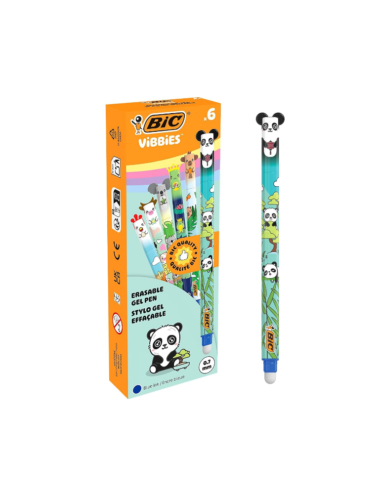 BIC® Vibbies Erasable Gel Blue animal Box 12