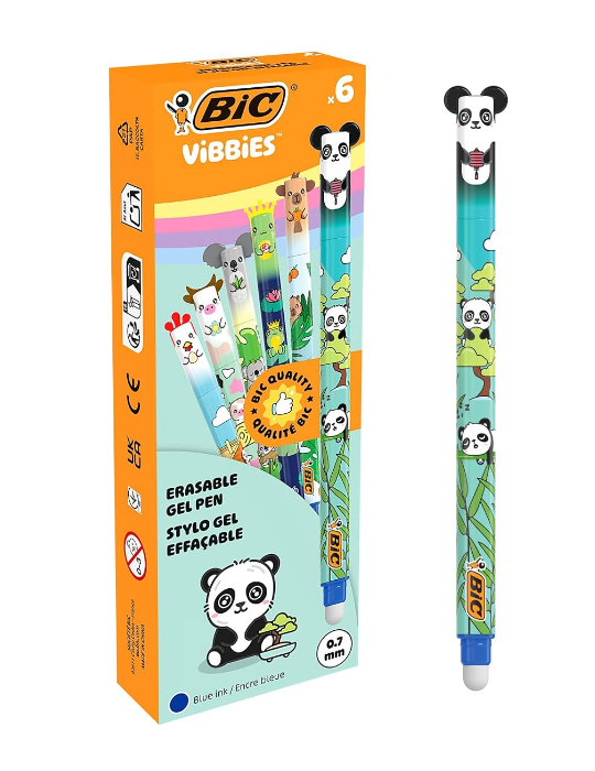 BIC® Vibbies Erasable Gel Blue animal Box 12