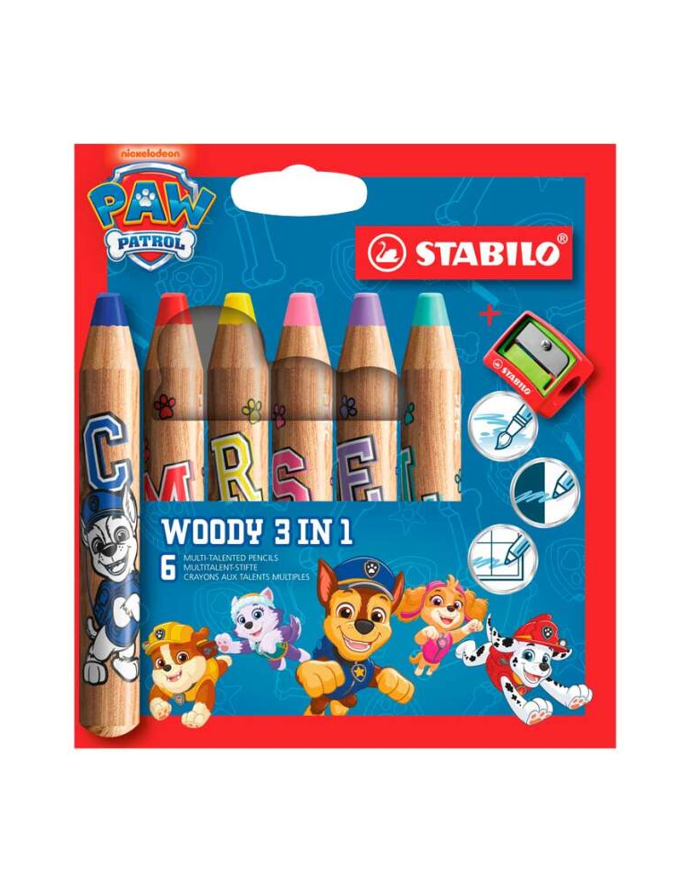woody 3in1 printed with PAW Patrol wallet 6 pcs + sharpener