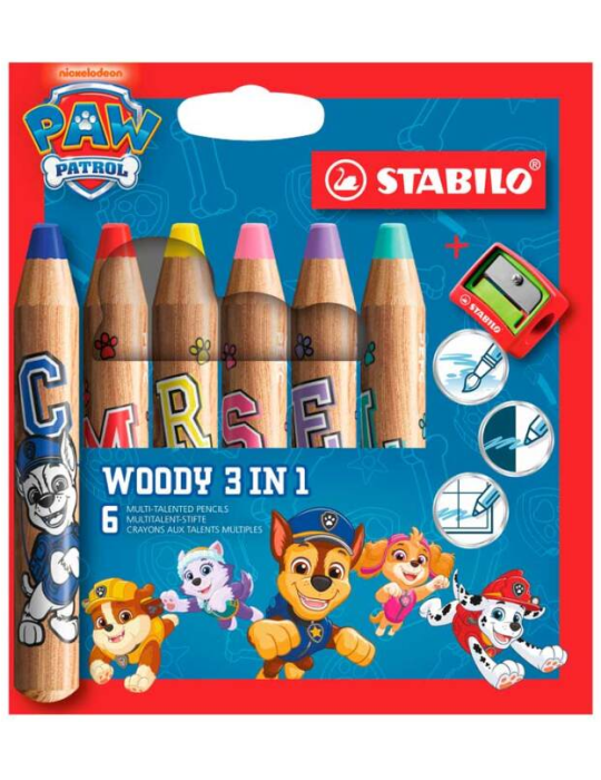 woody 3in1 printed with PAW Patrol wallet 6 pcs + sharpener