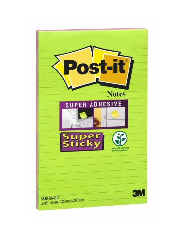 Notes Post-it® Super Sticky - Vert citron, Fuchsia - Lignées - 125 x 2