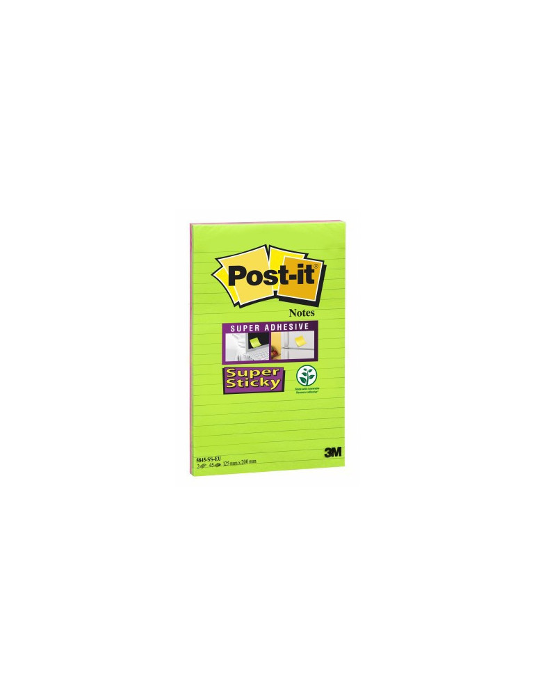 Notes Post-it® Super Sticky - Vert citron, Fuchsia - Lignées - 125 x 2