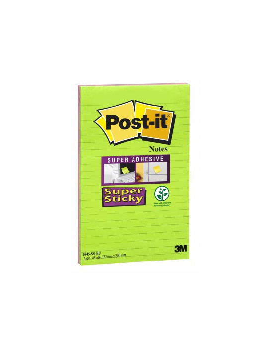 Notes Post-it® Super Sticky - Vert citron, Fuchsia - Lignées - 125 x 2