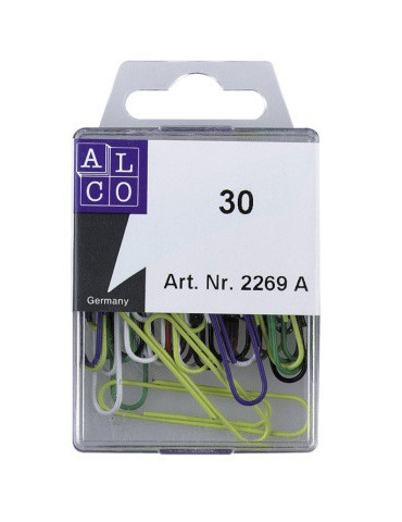 Paperclips Alco 50mm rond assorti kleuren 30 stuks in doos