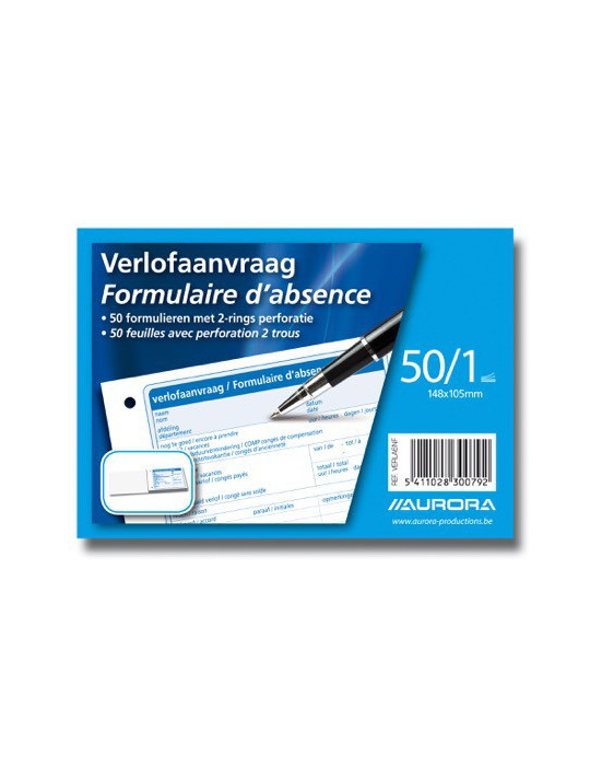 FORMULAIRE D'ABSENCE, papier sans bois, Français / Néerlandais, A6, 70