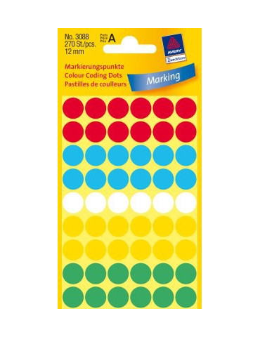 Etiket Zweckform 12mm rond assorti blister a 270 et. 5 kleuren