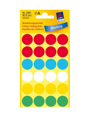 Etiket Zweckform 18mm rond assorti blister a 96 et. 5 kleuren
