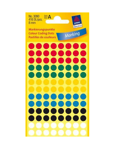 etiket Zweckform 8mm rond blister a 416 etiketjes assorti