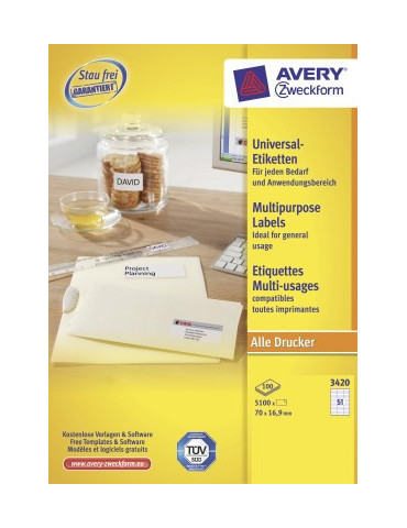 etiket Avery ILK 70x16,9mm 100 vel 51 etiketten per vel wit