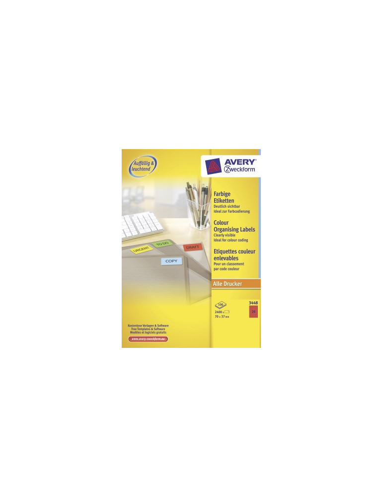 Étiquette Avery ILC 70x37mm rouge 100 flles, 24 et. par flle