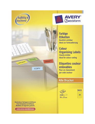 Étiquette Avery ILC 70x37mm jaune 100 flles, 24 et. par flle