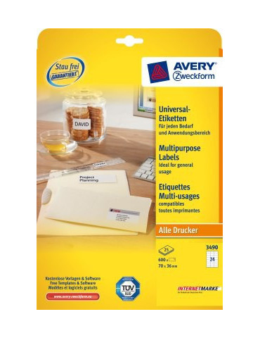 Étiquettes Avery ILC 70x36mm blanches 25 flles + 5 flles gratuit, 24 e