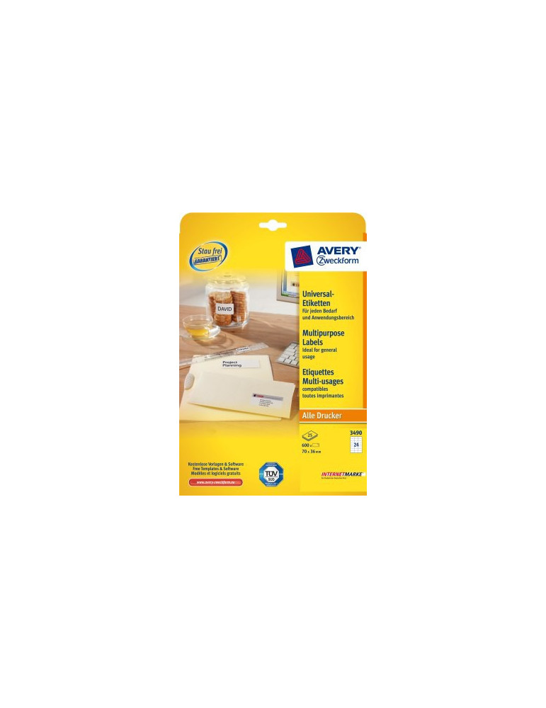 Etiket Avery ILK 70x36mm wit doos 25 vel +5 vel extra 24 etiketten per