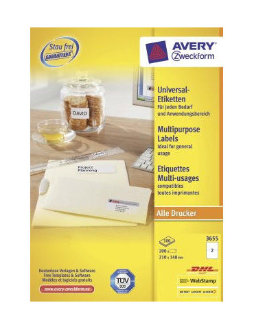 Etiket Avery ILK 210x148mm wit doos 100 vel 2 et. per vel