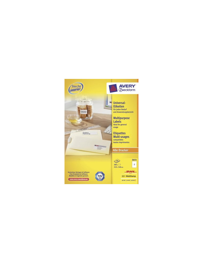 Etiquettes Avery ILC 210x148mm blanches 100 flles, 2et. par flle