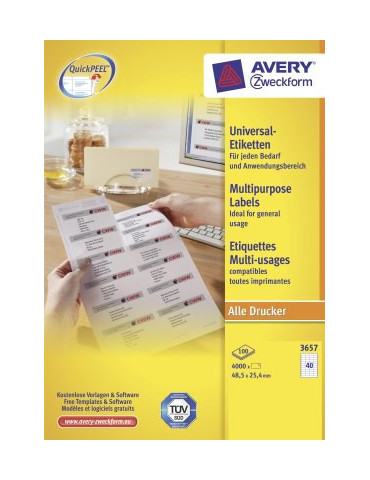 Étiquettes Avery ILC 48,5x25,4mm blanches 100 flles, 40 et. par flle