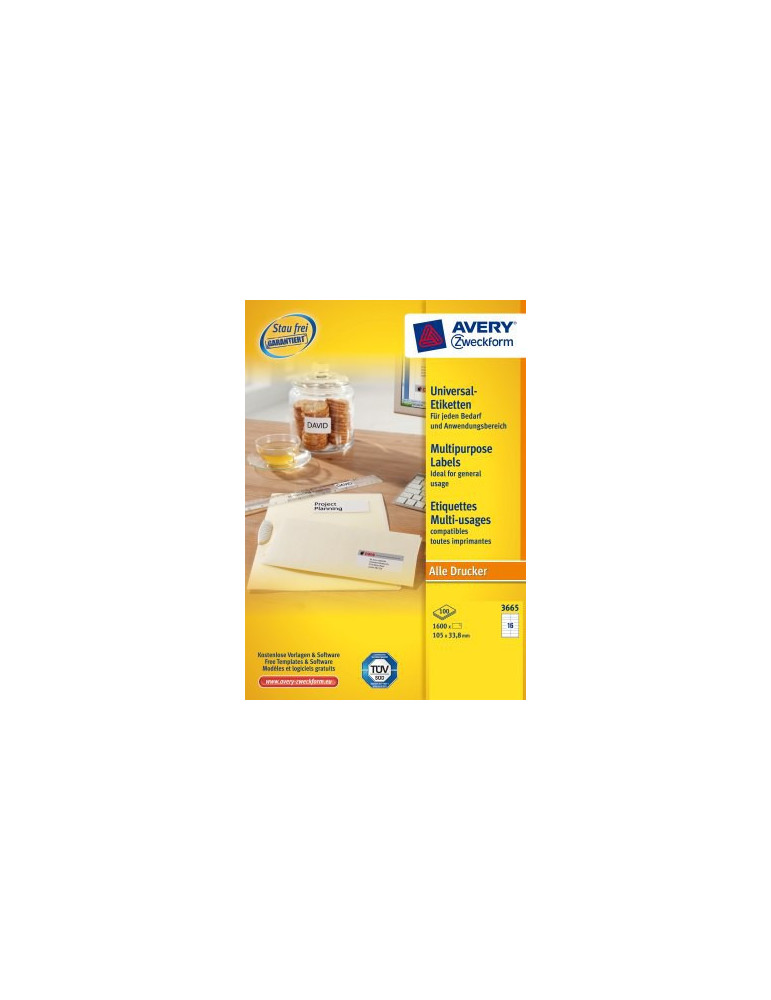 Etiket Avery ILK 105x33,8mm wit doos 100 vel 16 et. per vel