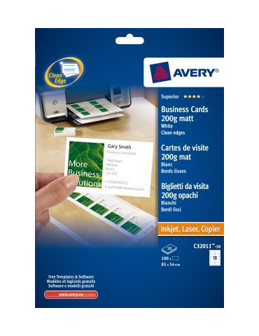 visitekaartjes Avery 85x54mm 200gr wit 10 vel 10 kaarten per vel