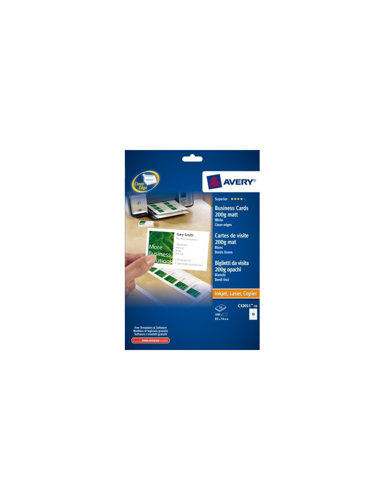 Visitekaartjes Avery 85x54mm 200gr wit mat ILK doos 10 vel 10 kaarten