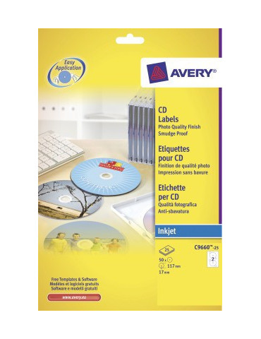 CD etiket Avery 117mm fullsize wit 25 vel 2 etiketten per vel