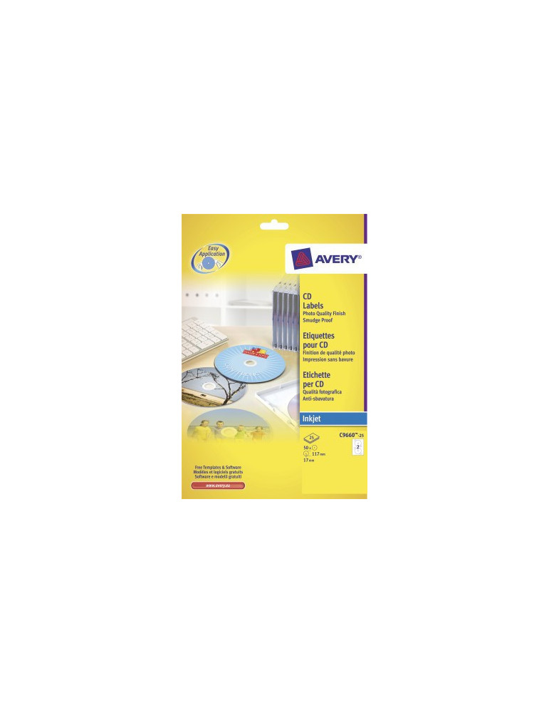 *CD etiket Avery 117mm full wit inkjet doos 25 vel 2 et. per vel