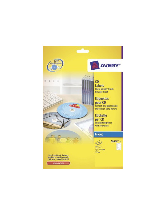 CD etiket Avery 117mm fullsize wit 25 vel 2 etiketten per vel