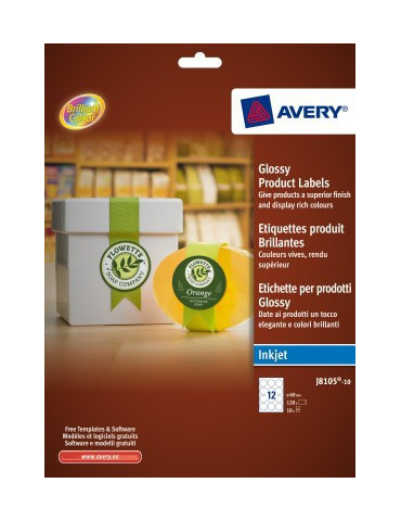 inkjetetiket Avery rond 60mm wit 10 vel 12 etiketten per vel