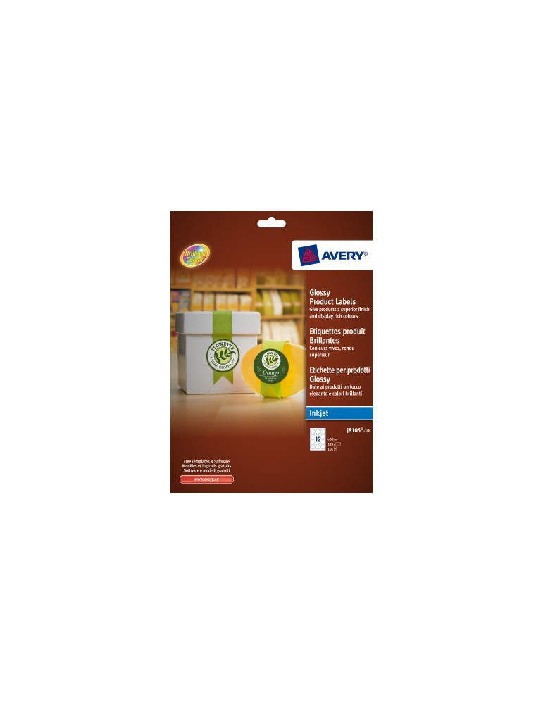 *Inkjetetiket Avery rond 60mm wit glossy doos 10 vel 12 et. per vel