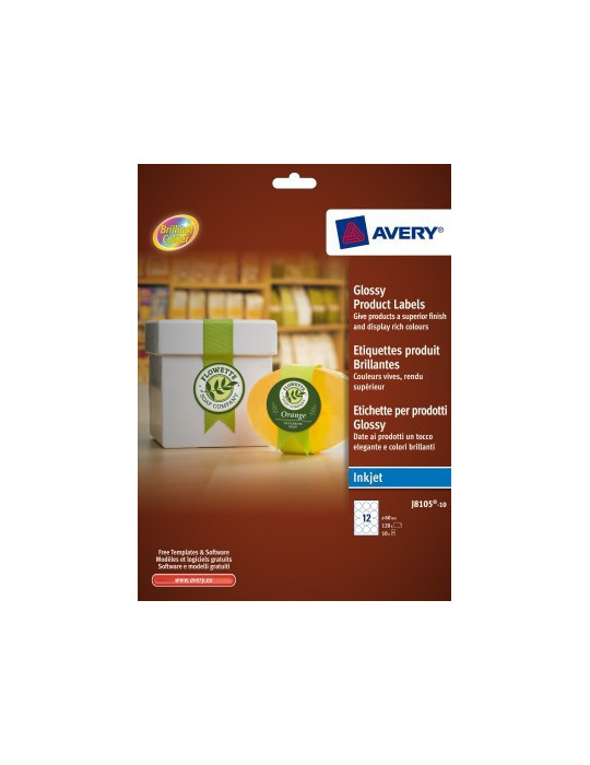 *Inkjetetiket Avery rond 60mm wit glossy doos 10 vel 12 et. per vel